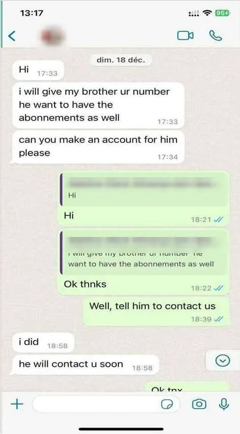 WhatsApp chat with a subscriber 9